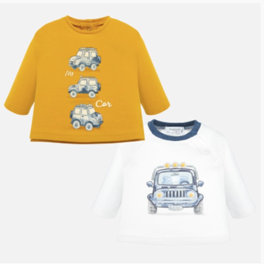 NWT MAYORAL Set of 2 Shirts Boy Long Sleeve Cars size 1 - 2 months